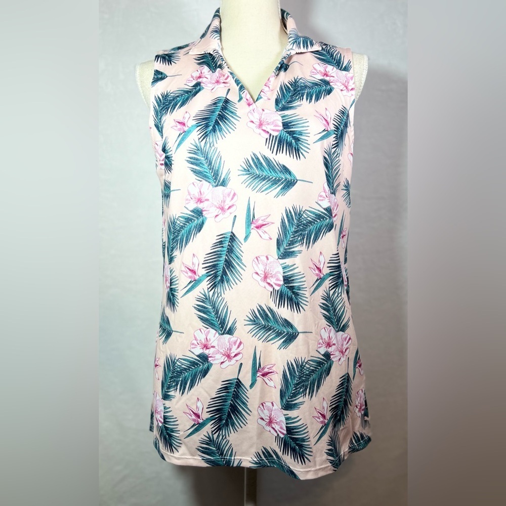 Puma NWT Floral Sleeveless Golf Shirt Size M Lightweight Pink Floral - Picture 2 of 10